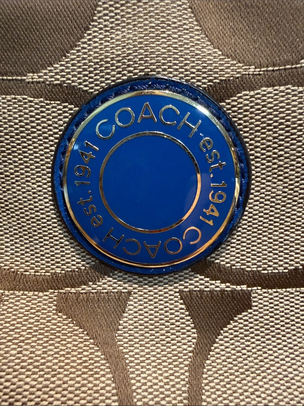 Coach Beige Signature Canvas Jacard Crossbody with Blue Strap and Trim NWOT - Picture 2 of 9